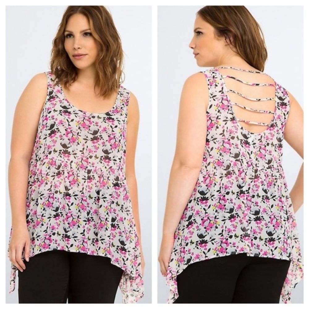 Torrid Chiffon Floral Sharkbite Tank Top Blouse Shirt Size 00
